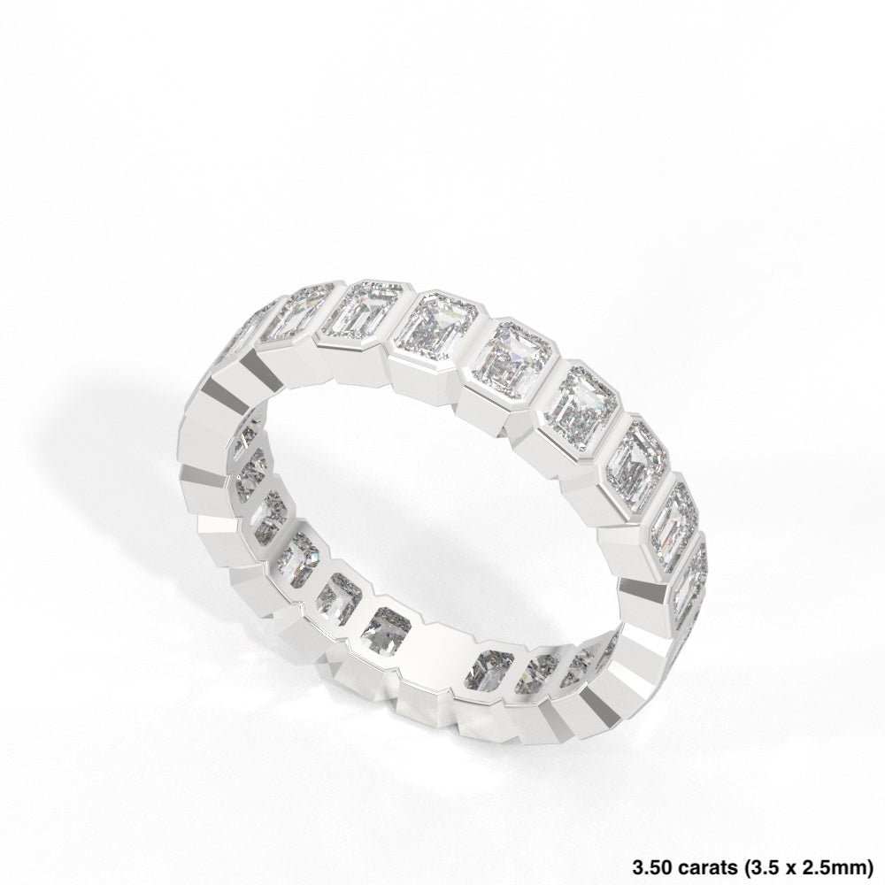 Emerald Cut Bezel Diamond Band 14K White Gold