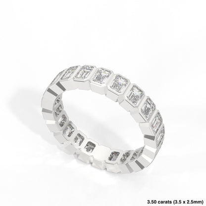 Emerald Cut Bezel Diamond Band 14K White Gold