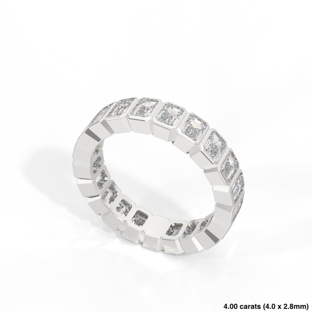 Emerald Cut Bezel Diamond Band 14K White Gold