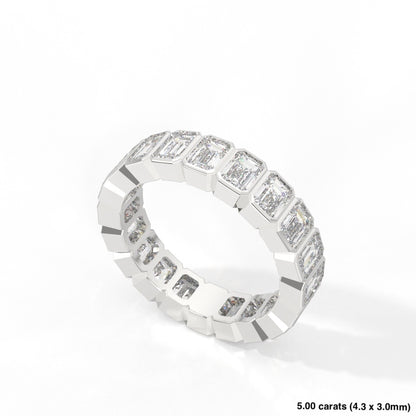 Emerald Cut Bezel Diamond Band 14K White Gold