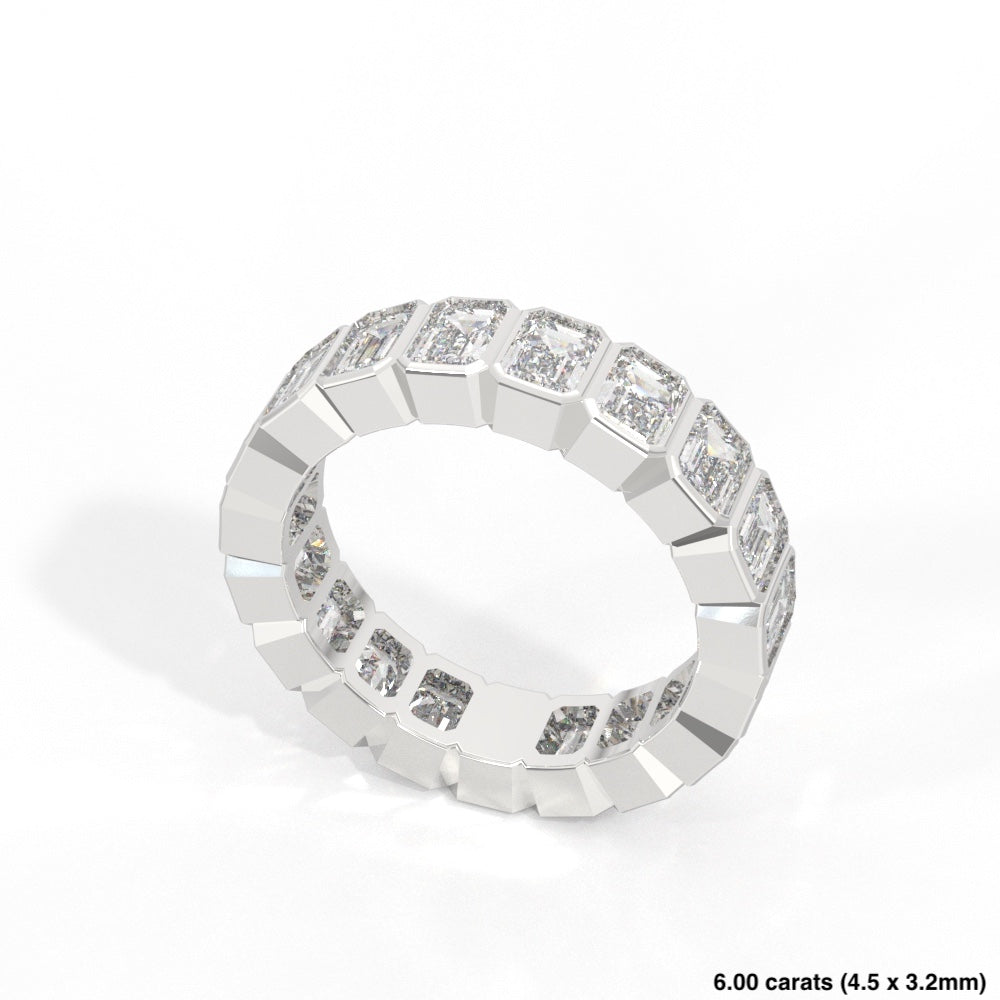 Emerald Cut Bezel Diamond Band 14K White Gold