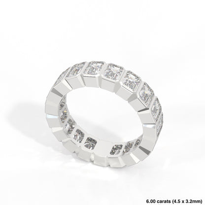 Emerald Cut Bezel Diamond Band 14K White Gold