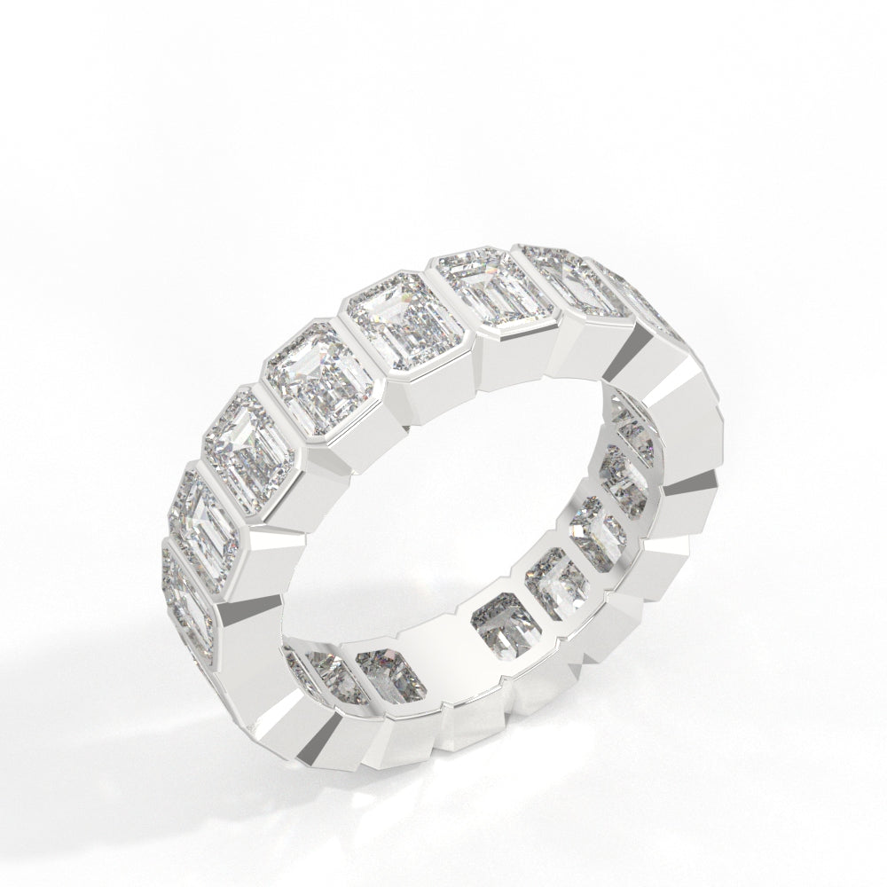 Emerald Cut Bezel Diamond Band 14K White Gold