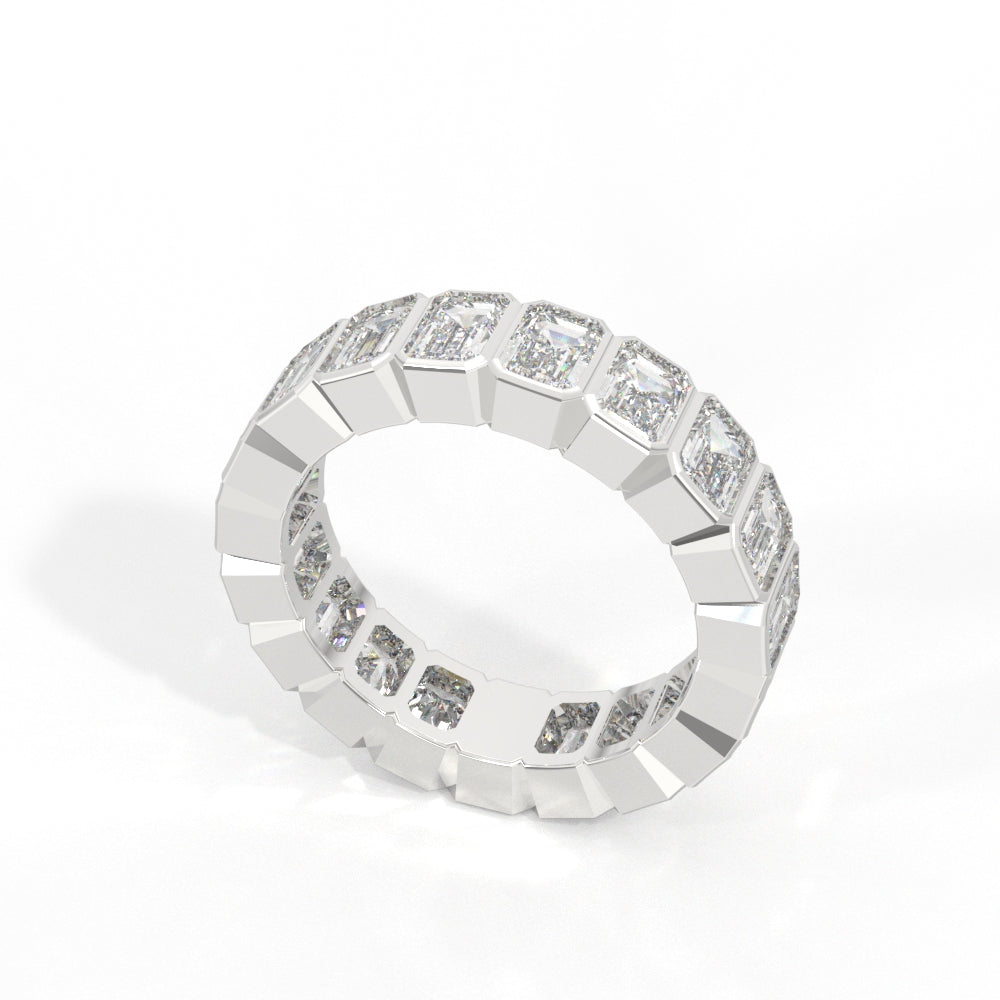 Emerald Cut Bezel Diamond Band 14K White Gold