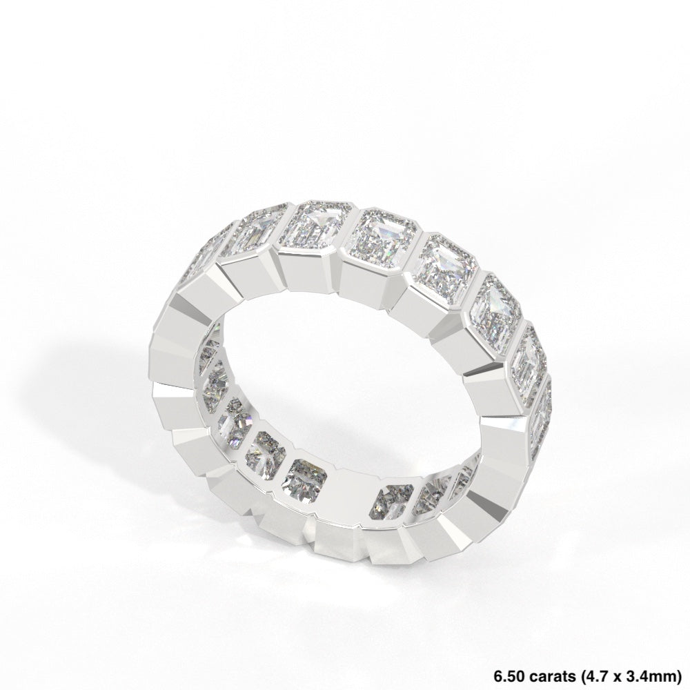 Emerald Cut Bezel Diamond Band 14K White Gold